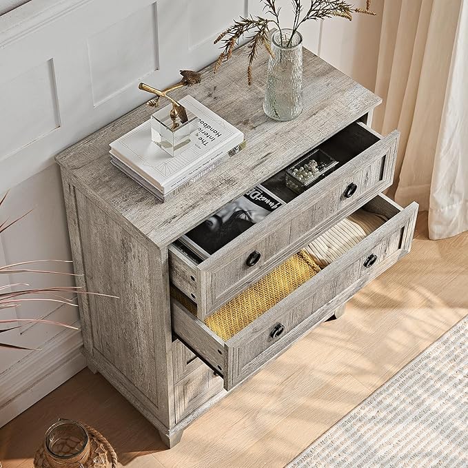 Farmhouse 4 Drawer Dresser for Bedroom Set of 2, 35" Tall Small Dressers & Chest of Drawers, Rustic Wood Dresser with Metal Handle, Storage Organizer Closet for Living Room, Hallway, Entryway