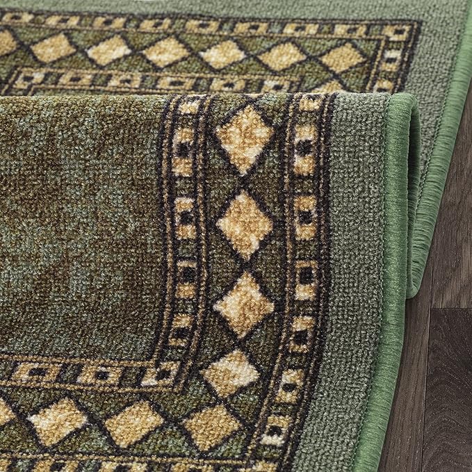Antep Rugs Alfombras Modern Bordered 2x4 Non-Skid (Non-Slip) Low Profile Pile Rubber Backing Kitchen Area Rugs (Green, 2'3" x 4')