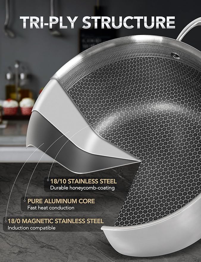 MICHELANGELO 6 Pcs Tri-ply Stainless Steel Pot Set, 2QT & 3QT & 8QT Pot with Lids, Nonstick HoneyComb Interior Cooking Pot Set, Compatible with All Cooktops, Oven & Dishwasher Safe