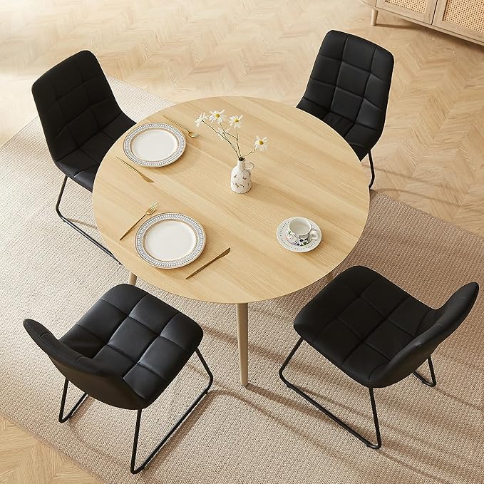 43.3 Inch Round Dining Table Set for 4, Modern Small Kitchen Coffee Set for Dining Room Kitchen Apartment (Cream Table+4 U-Shaped BlackChairs)