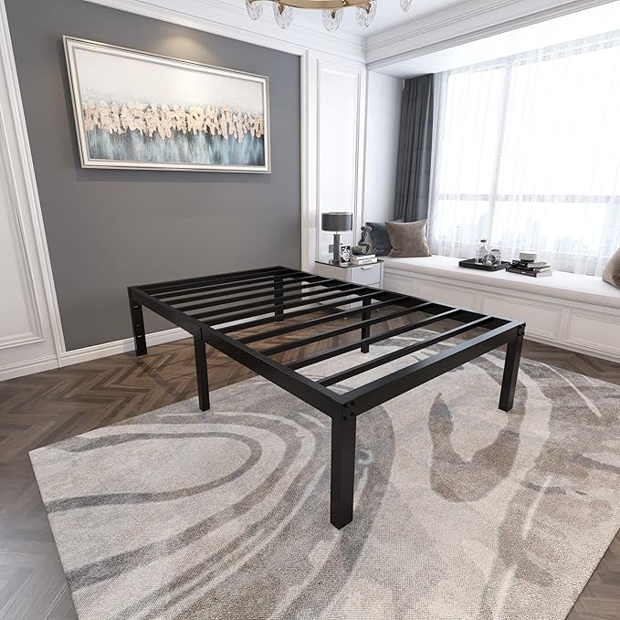 18 Inch Tall and Strong Platform Metal Bed Frame/Easy Assembly Mattress Foundation/ 4000lbs Heavy Duty Frame with Steel Slat Support/No Noise/No Box Spring Needed,Twin