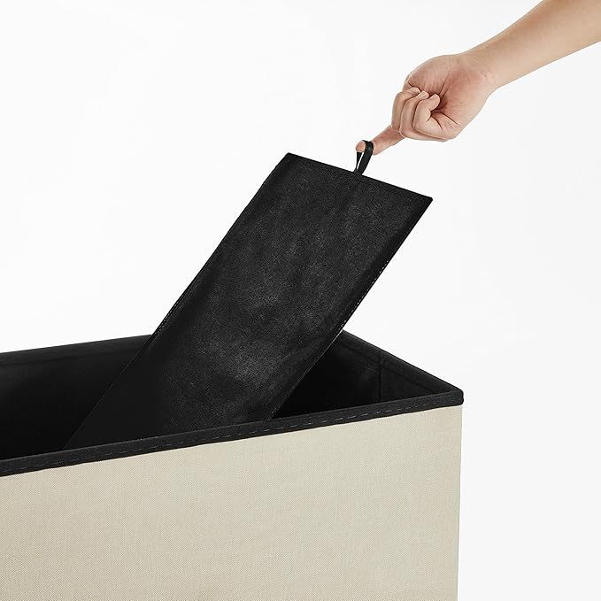 SONGMICS MAZIE Collection - 30 Inches Folding Storage Ottoman Bench, Ottoman Foot Rest, End of Bed Bench, Storage Chest, Load 660 lb, for Living Room, Bedroom, Entryway, Cream White ULSF47BE