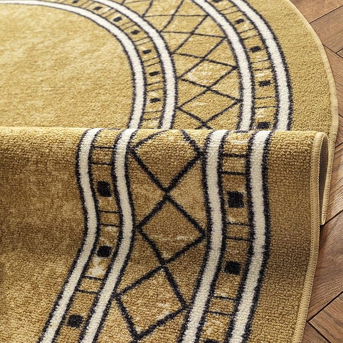 Antep Rugs Alfombras Modern Bordered 5x7 Non-Skid (Non-Slip) Low Profile Pile Rubber Backing Indoor Area Rugs (Brown, 5' x 7' Oval)
