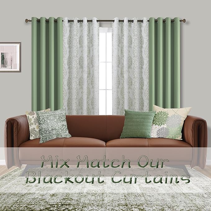 Mrs.Naturall 108 Inch Curtains,Grommet Room Darkening Drapes Blackout Curtains 108 Inches Long for Living Room 2 Panels Set,Sage Green