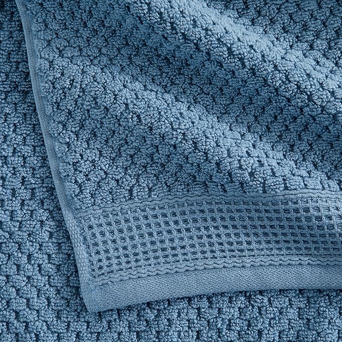 Market & Place 100% Cotton Waffle Textured Bath Towels Set of 4 | Super Soft Quick Dry Bath Towels | Decorative Towels for Bathroom | Belle Collection (Ocean)