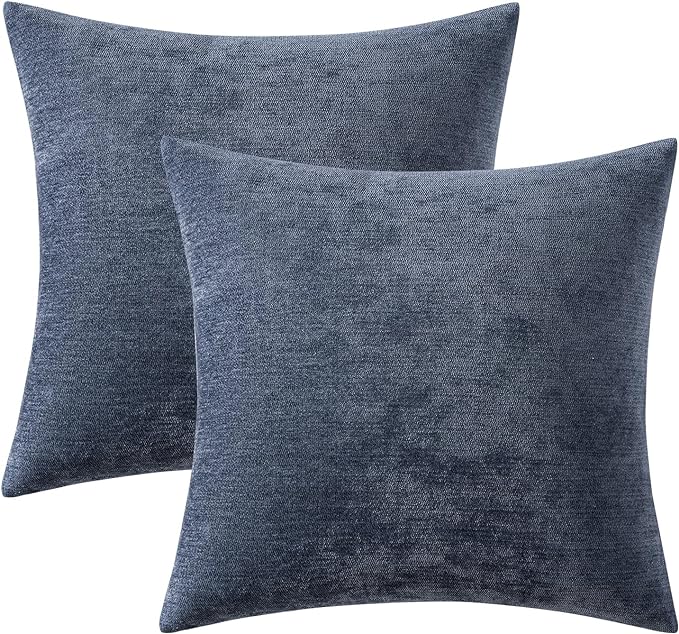MIULEE Pack of 2 Blue Decorative Pillow Covers 16x16 Inch Soft Chenille Couch Throw Pillows Farmhouse Cushion Covers for Home Decor Sofa Bedroom Living Room