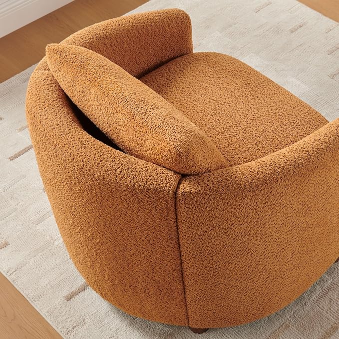 Boucle Accent Barrel Chair, Cloud Reading Chair for Living Room & Bedroom, Furry Sherpa Armchair with Cozy Soft Throw Pillow Back, Comfy Upholstered Lounge Chair, Modern Single Sofa Chair