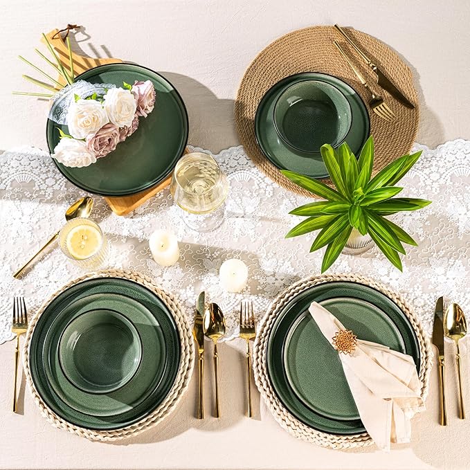 AmorArc Stoneware Dinnerware Sets,Round Reactive Glaze Plates and Bowls Set,Highly Chip and Crack Resistant | Dishwasher & Microwave Safe Dishes Set,Service for 4 (12pc)