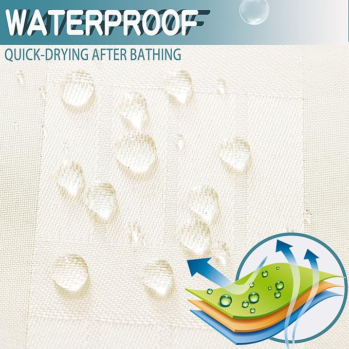 Extra Long No Hook Shower Curtain with Snap in Liner Set, Hotel Luxury Beige Shower Curtains for Bathroom with See Through Top Window, Waterproof, Washable 71W x 84H