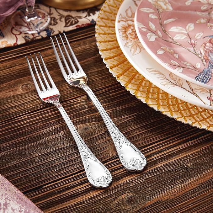 KEAWELL Premium Regalia 20-Piece 18/10 Stainless Steel Flatware Set – European Classical Luxury Silverware Set, Dishwasher Safe for Everyday Meals and Formal Entertaining (20, Silver)