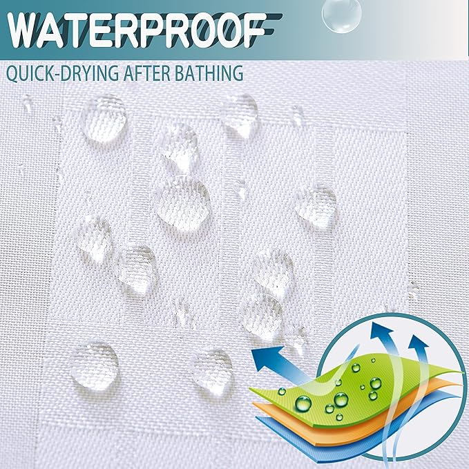 Extra Long No Hook Shower Curtain with Snap in Liner Set, Hotel Luxury White Shower Curtains for Bathroom with See Through Top Window, Waterproof, Washable 71W x 84H