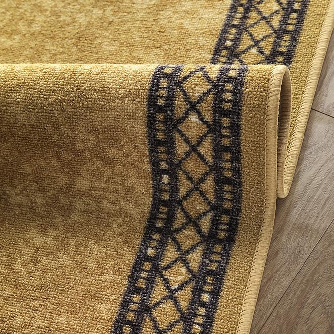 Antep Rugs Alfombras Modern Bordered 2x7 Non-Skid (Non-Slip) Low Profile Pile Rubber Backing Indoor Area Runner Rugs (Brown, 2' x 7')