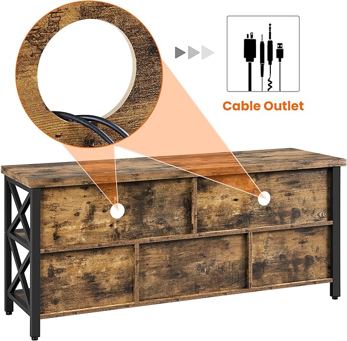 Yaheetech TV Stand for Living Room, Industrial Entertainment Center for 65 Inch TV, Rustic TV Console Stand with Storage Cabinets Wood and Metal, Rustic Brown