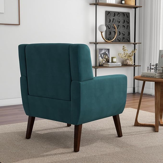 Accent Chair, Mid-Century Modern Velvet Fabric Chairs with Arms for Living Room, Comfy Upholstered Club Single Sofa Armchair for Bedroom Waiting Room with Solid Wood Frame (Velvet Blue, Set of 2)
