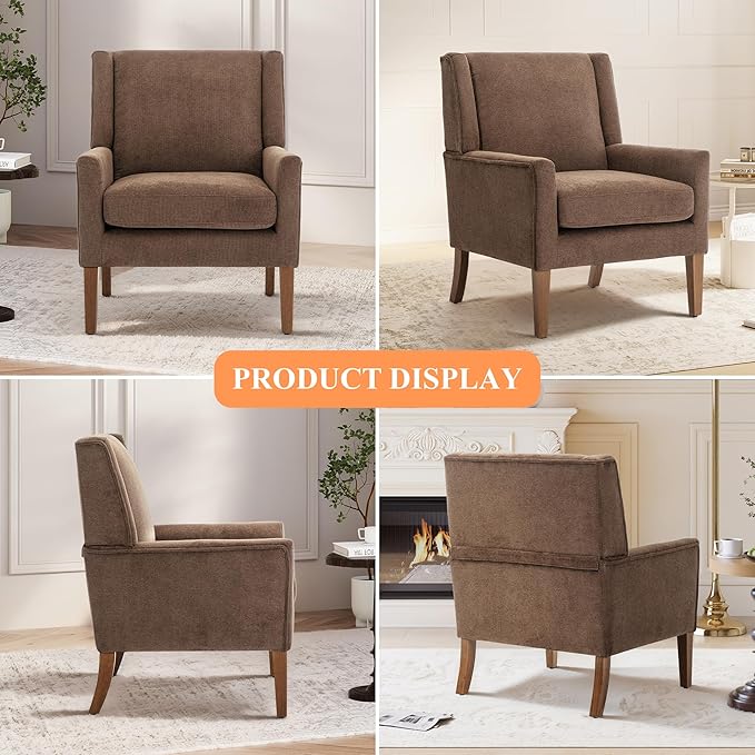 Accent Chairs for Living Room, Mid-Century Wooden Fabric Living Room Chairs, Arm Chair, Side Chairs for Living Room, Bedroom, Reading Nook