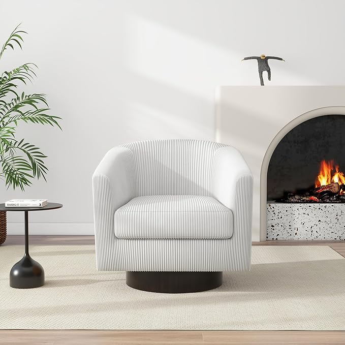 Swivel Barrel Accent Chair, Modern Round Corduroy Fabric Arm Chair for Living Room, Bedroom, Comfy Club Reading Chairs for Adults (Corduroy Beige, Set of 4)