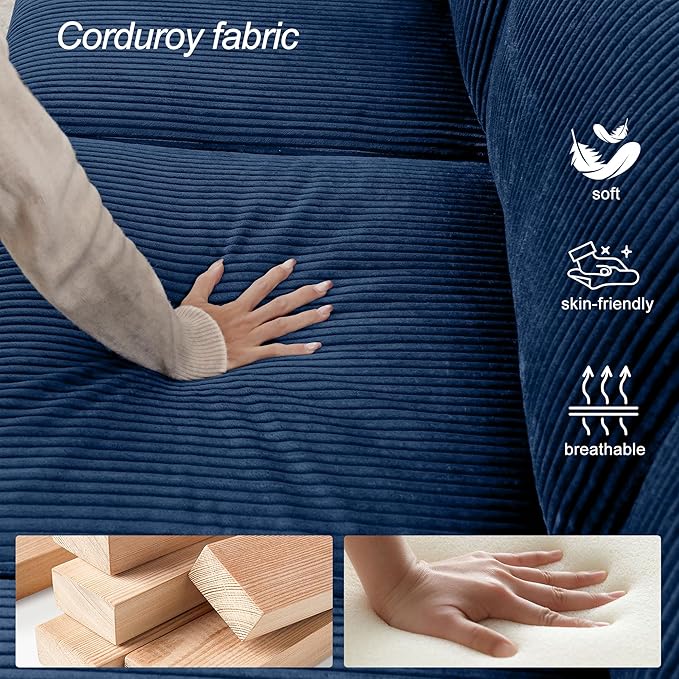 Modern Accent Chair Living Room Chairs in Corduroy Fabric,Reading Chair Sofa Couch for Apartment and Small Spaces. (Blue, Chair)