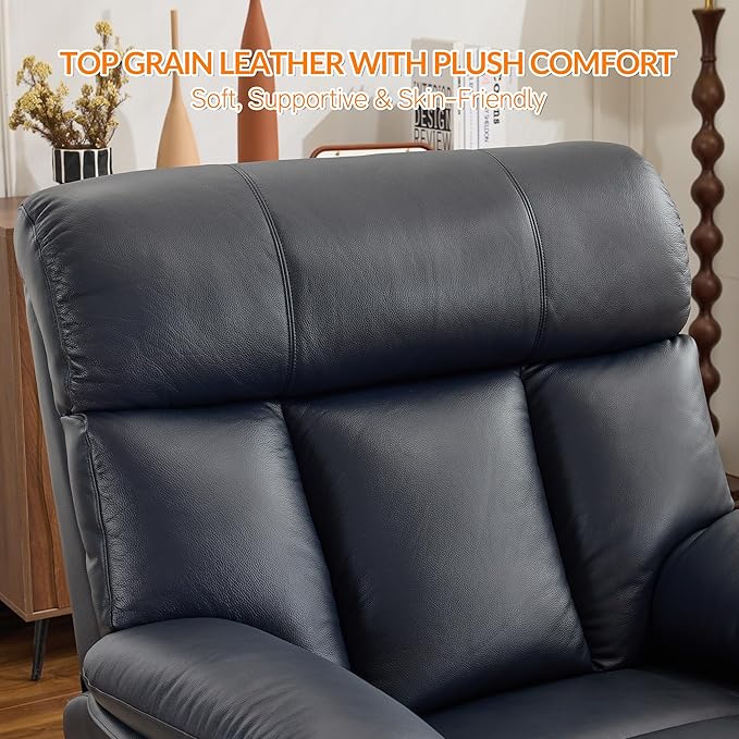 AEDI 450lbs Genuine Leather Power Recliner Chair for Big and Tall Adults Oversized Electric Reclining Sofa for Living Room,Extra Wide 27.5” Seat,Extended Footrest,USB Charging,Dark Blue