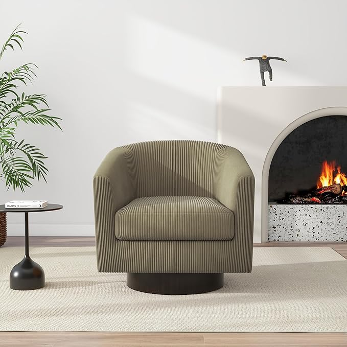 Swivel Barrel Accent Chair, Modern Round Corduroy Fabric Arm Chair for Living Room, Bedroom, Comfy Club Reading Chairs for Adults (Corduroy Camel, Set of 2)