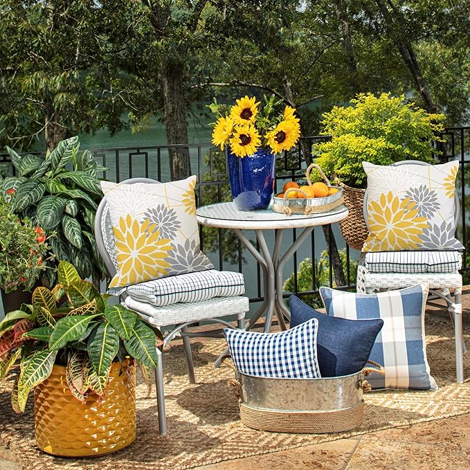 Yellow and Grey Floral Pillow Covers 20x20 Set of 2 Outdoor Waterproof Decorative Throw Pillows Summer Pillow Covers Polyester Cushion Case Decor for Couch Patio Funiture Garden Porch 01Z20