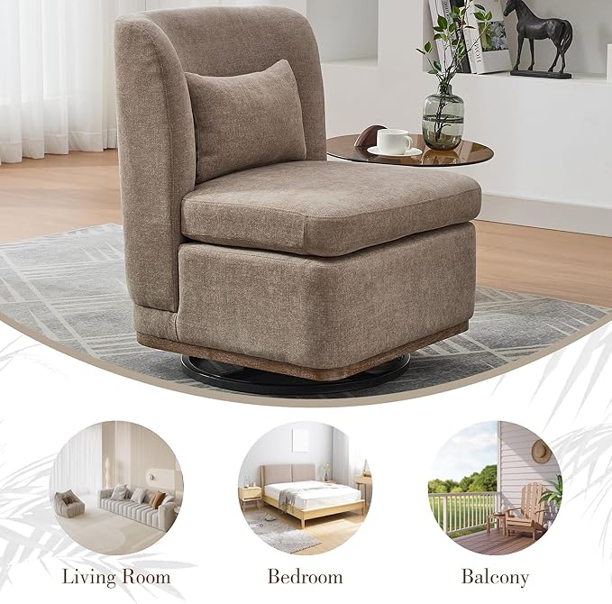 Chifee & Vingol 25.2 "W Chenille Armless Swivel Accent Chair Modern Upholstered Sofa Chair Set of 2 with Pillow, Taupe