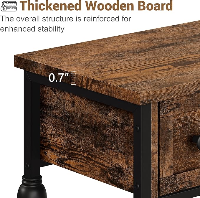 GarveeHome 52" Console Table, Entryway Table with 3 Storage Drawers, 3 Tier Industrial Metal Sofa Table, Behind CouchTable, Hallway Table for Entry, Living Room-Retro Brown