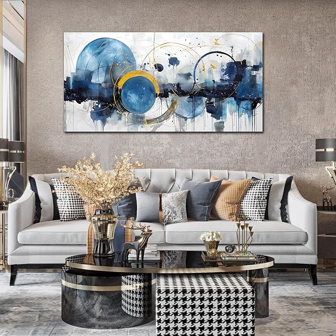 ZHAOSHOP Abstract Canvas Wall-Art - Blue Home Office Wall Decor - Modern Wall Art for Living Room Large Size Ready to Hang Size 24" x 48"