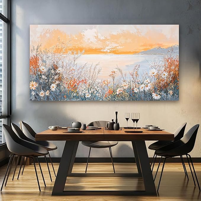 Canvas Oversized Wall Art Decor Wall Art Pictures for Living Room Artwork for Walls Large Coastal Beach Wall Art Prints Canvas Art Wall Decor Vintage Wildflower Wall Art Bedroom Home Decor 29"X58"