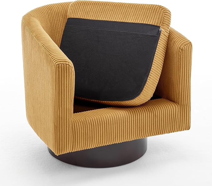 UIXE Swivel Accent Chair, Upholstered Corduroy Barrel Chair for Living Room, Small Single Sofa Bedroom Reading Seat, Orange