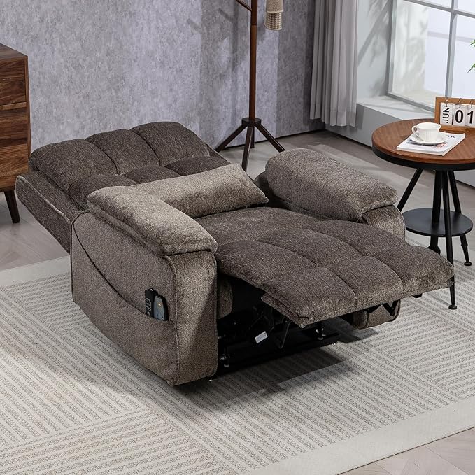 Power Lift Recliner Chairs for Elderly - Infinite Position Lay Flat Recliner with Heat & Massage Side Storage Cup Holder - USB Type C Charging - Dual Motor Lift Chair 400 lbs