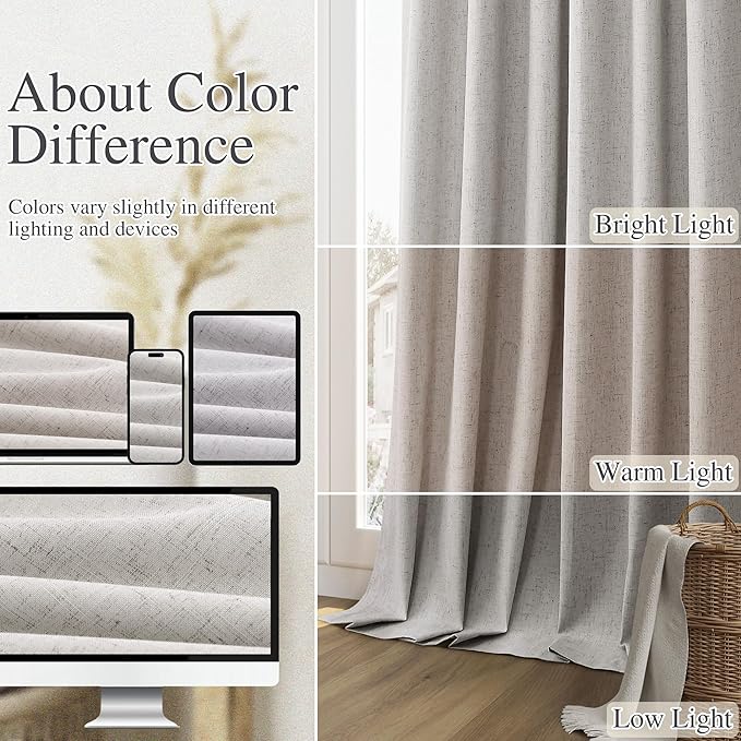 Guken Sliver Blackout Curtains 84 Inch Length 2 Panels Set for Living Room Bedroom Back Tab Thermal Insulated 100% Black Out Linen Drapes Room Darkening Window Curtains 84 Inches Long Sliver