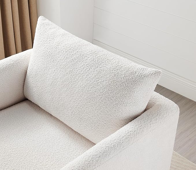 Oversized Accent Chair Modern Boucle Armchair for Living Room Sets of 2, 37" Wide & Cozy Reading Chair with Solid Wood Legs, White Upholstered Lounge for Bedroom & Office, (Easy Assembly)