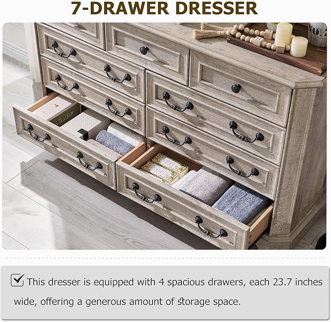 T4TREAM Farmhouse 9 Drawers Dresser for Bedroom, 54" Wide Wood Rustic Chest of Drawers with Natural Texture, Vintage Design, Storage Dressers Organizer for Bedroom, Living Room, Light Rustic Oak