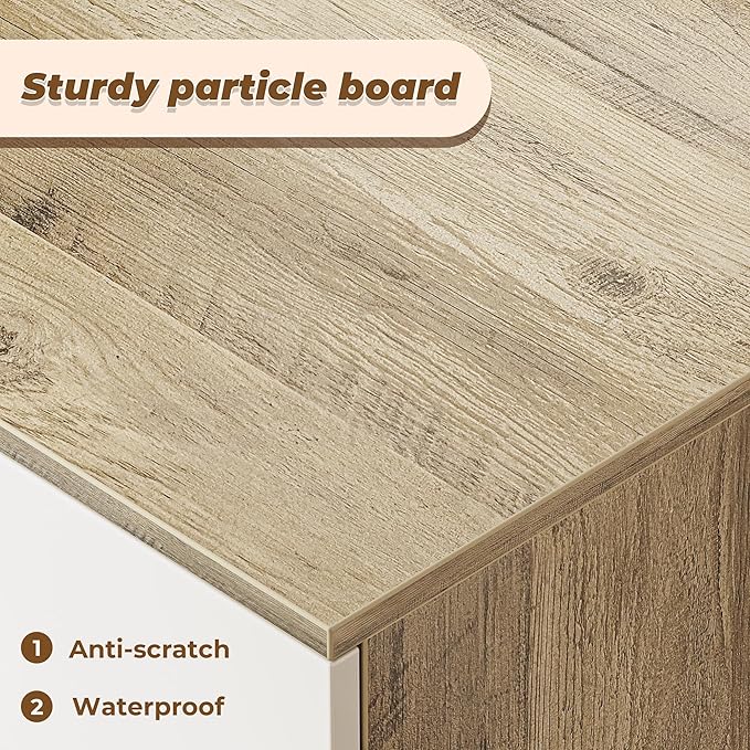 SUPERJARE TV Stand for 55 Inch TV, Entertainment Center with Adjustable Shelf, 2 Cabinets, TV Console Table, Media Console, Solid Wood Feet, Cord Holes, for Living Room, Bedroom, Gray and White