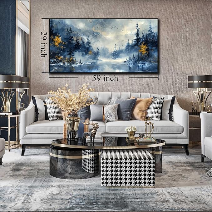 Foggy Forest Wall Art - Modern Wall Art for Living Room Large Size - Black Framed Wall Decor Ready to Hang 29"x 59"