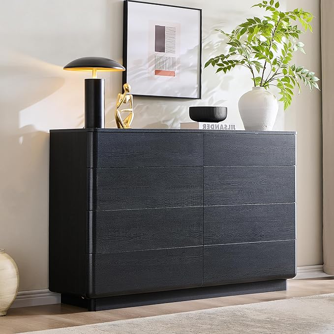 8 Drawer Dresser for Bedroom, 52 Inch Wide Modern Chest of Drawers, Push-to-Open Wood Storgae Organizer with Large Drawers for Bedroom, Living Room, Hallway, Black