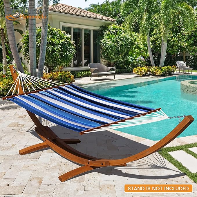Lazy Daze Hammocks Cotton Fabric Spreader Bar Hammock, Outdoor Portable Hammock with Carrying Bag & Tree Straps for Bedroom, Patio, Backyard, Balcony, Max 450lbs Capacity, Blue