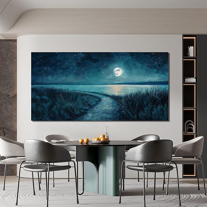 Canvas Wall Art Decor Modern Large Wall Decor For Living Room Blue Botanical Wall Art Coastal Starry Sky Wall Art Artwork for Walls Art Canvas Prints Work For Home Office Wall Decor 24" X 48"