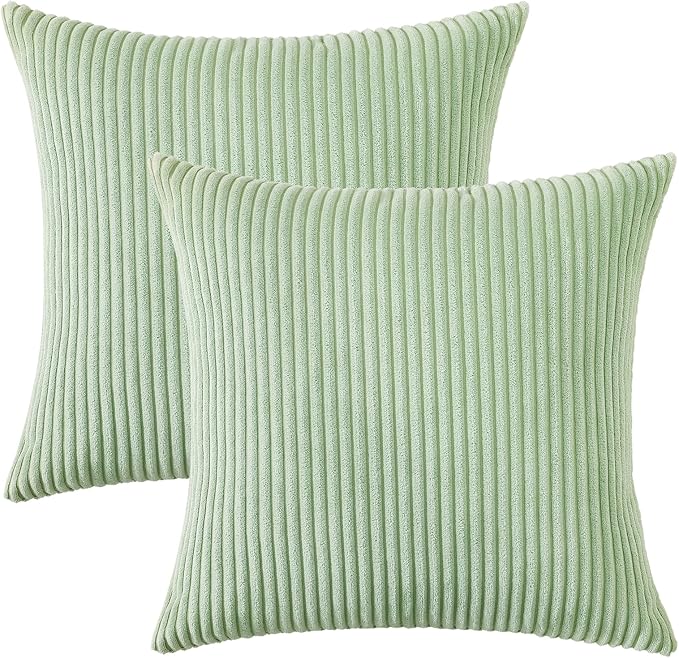 Mecatny Corduroy Decorative Throw Pillow Covers 20x20 Set of 2 for Sofa Living Room, Soft Neutral Boho Couch Pillow Covers for Home Decor, Sage Green