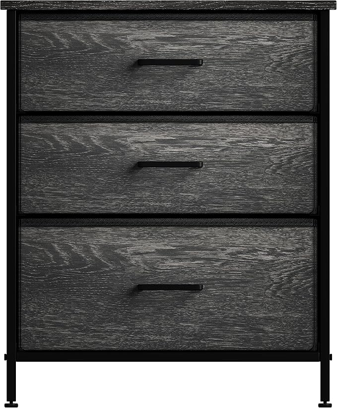 Sorbus Nightstand Dresser with 3 Faux Wood Drawers - Bedside Table Chest with Storage, Steel Frame, Wood Top, Easy Pull Fabric Bins for Bedroom, Living Room, Closet & Dorm Furniture Lamp Stand