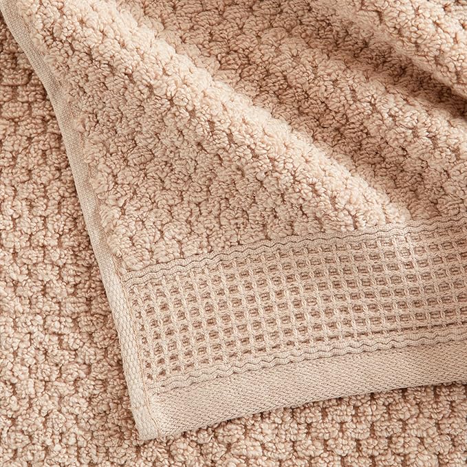 Belle Collection 100% Cotton Waffle Textured 6 Piece Towel Set | Super Soft Quick Dry Bath & Hand Towels, Washcloths | Beige