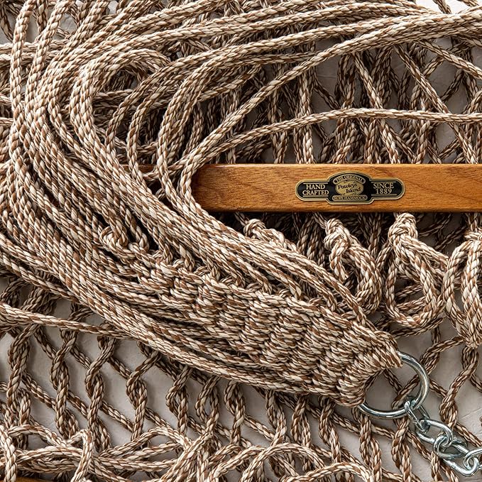Original Pawleys Island Single Antique Brown Oatmeal Heirloom Tweed DURACORD Rope Hammock with Extension Chains & Tree Hooks, Handcrafted in The USA, 450 LB Weight Capacity, 12 ft. x 50 in.
