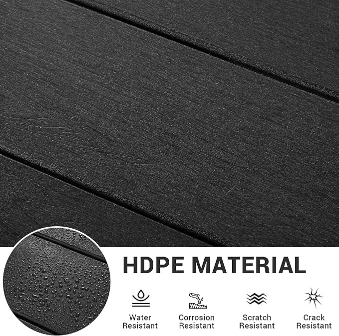 5-Piece HDPE Outdoor Dining Set, Wood-Like Design Outdoor Table and Chairs with Elegant Armrest, All-Weather Patio Table and Chairs Set with Umbrella Hole for Porch, Poolside, Black