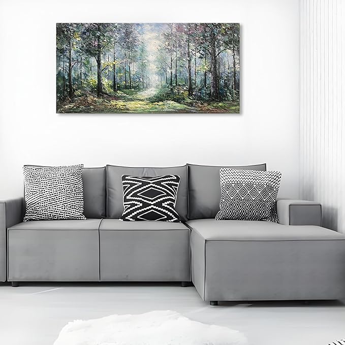 Art Hand Painted Green Forest Landscape Oil Painting Modern Abstract Art Home Wall Deco Art 24x48 inches