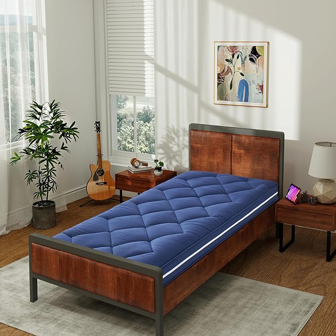 4Inch Floor Mattress,3 Layer Structure Cot Mattress Topper,Gel Memory Foam Futon Mattress,Removable Thickened Cover,Portable Roll Up Sleep Pad (Blue, 75X30)