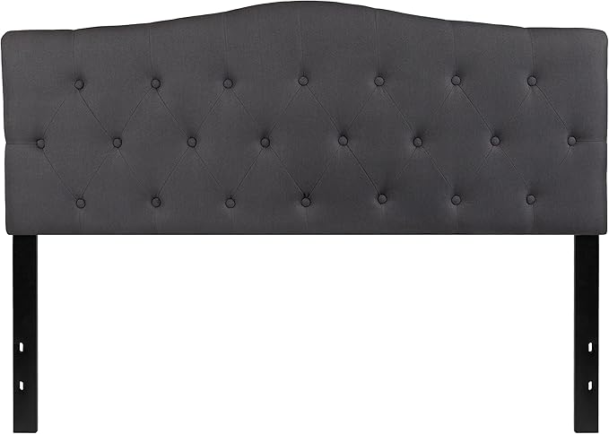 EMMA + OLIVER Arched Button Tufted Queen Size Headboard in Dark Gray Fabric