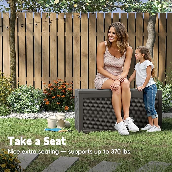 Outdoor Storage Box, 60 Gallon Waterproof Resin Deck Box, Storage Bin for Package Delivery, Patio Furniture Cushion, Garden Tools, Pool Accessories, Weatherproof and UV Resistant, Black