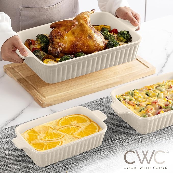 COOK WITH COLOR Casserole Dishes for Oven, Porcelain Baking Dishes, Ceramic Bakeware Sets of 4, Rectangular Pans Handles for Baking Cake Kitchen