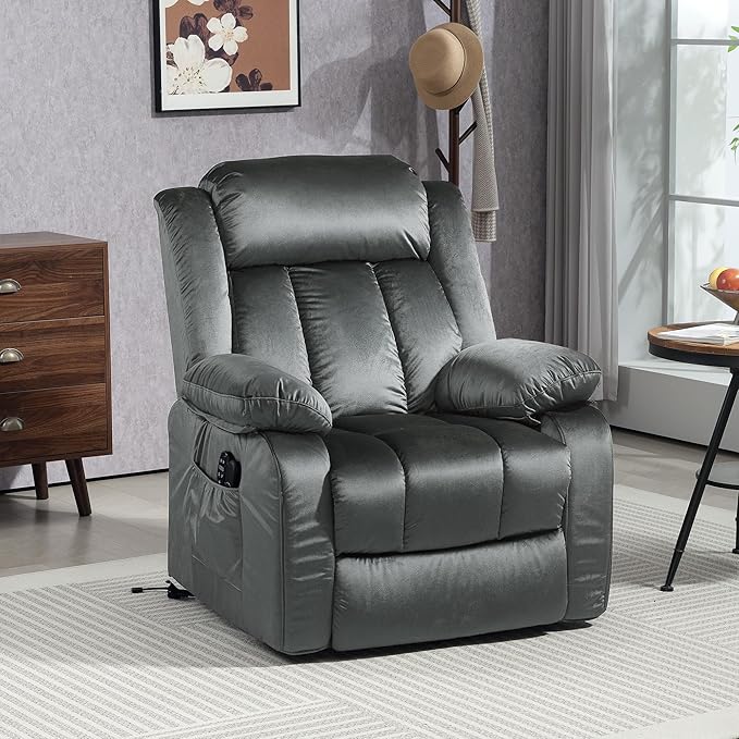 HOMCOM 35" Wide Back Power Lift Recliner Chair for Elderly with Massage and Heat, Electric Lift Chair with Remote Controllers, USB Ports and Side Pockets, Gray