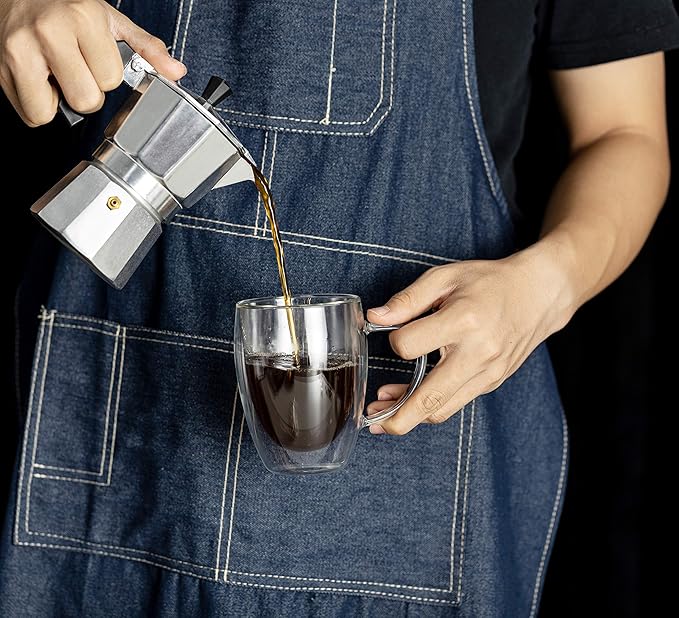 MEWAY 12oz/6 pack Coffee Mugs,Clear Glass Double Wall Cup with handle for Coffee, Tea, Latte, Cappuccino (12 oz,6)